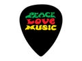 Peace, love, music lettering. Guitar signature pick/mediator design Royalty Free Stock Photo